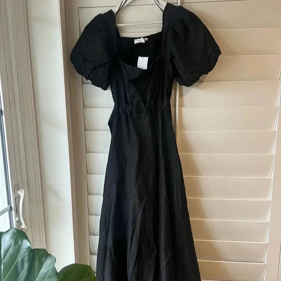 ASTR THE LABEL NWT Black Linen MIDI Cut Out Puff Sleeve Angeles Dress M - Picture 6 of 10